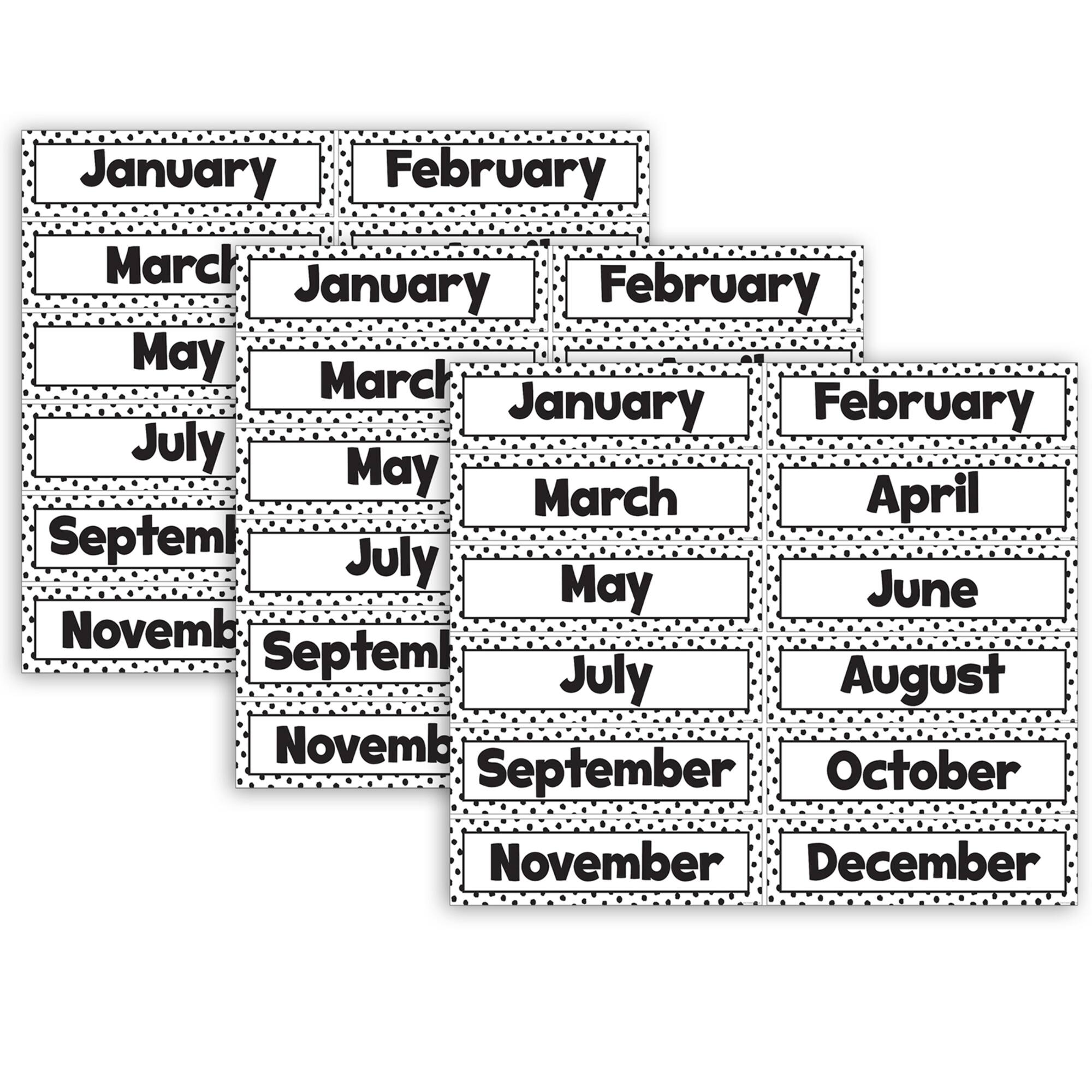 Teacher Created Resources Black Painted Dots on White Monthly Headliners, 3 Packs of 12